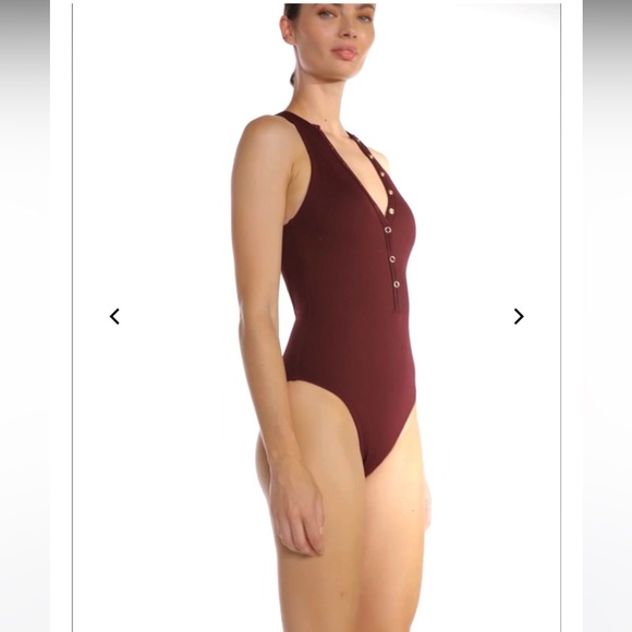 Robin Piccone Amy ribbed high neck snap button one piece swimsuit size 14 - Picture 6 of 11